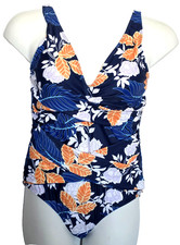 Womens Plus Size 2X One Piece Swimsuit Blue Orange Floral Tummy Control NWT