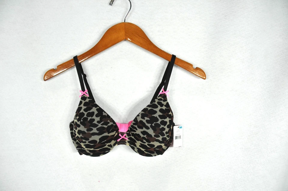 Sujetador para mujer Betsey Johnson 32C negro marrón camuflaje malla encaje festoneado balconette Foto 3 de 4