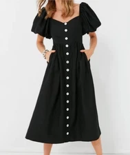 Pomander Place NWOT Tuckernuck Alexis Midi Black Dress Linen Blend Women’s XS