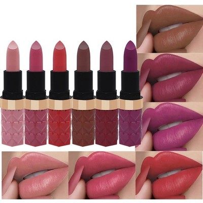 6Pcs Nude Pink Brown Ruby Red Wine Red Purple Matte Lipstick Set for Women Lo...
