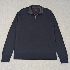 Untuckit 1/4 Zip Pullover Sweater Size Large Extra Fine Merino Wool Navy Blue