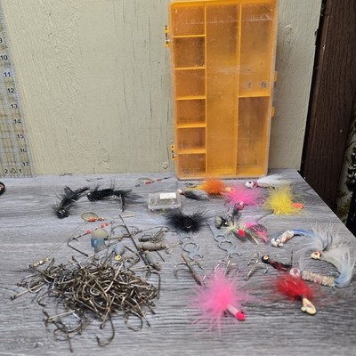 Vintage Fishing Tackle Lot Hooks Jigs Spinners Eagle Claw Denmark Organizer