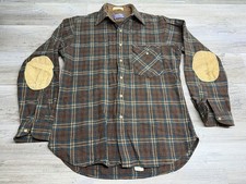 Vintage Pendleton Wool Plaid Elbow Patch Shirt Mens M Trail Virgin Wool USA Blue