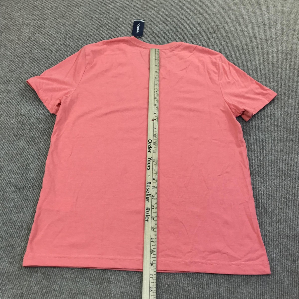 Nautica Shirt Mens Medium Pink V Neck Logo Cotton Blend Tee