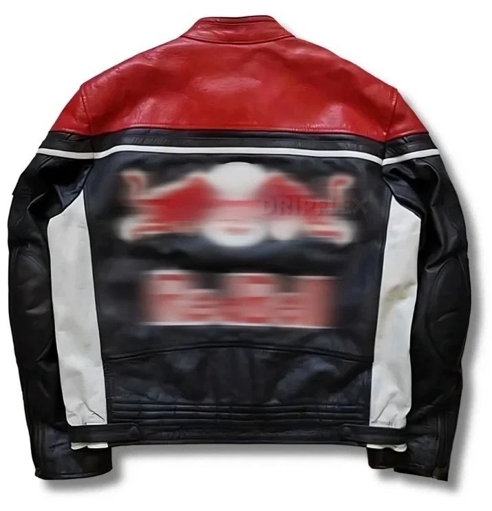 Men's RedBull Embroidered Vintage Retro Black F1 Racing Leather Motorbike Jacket - Image 2 of 4