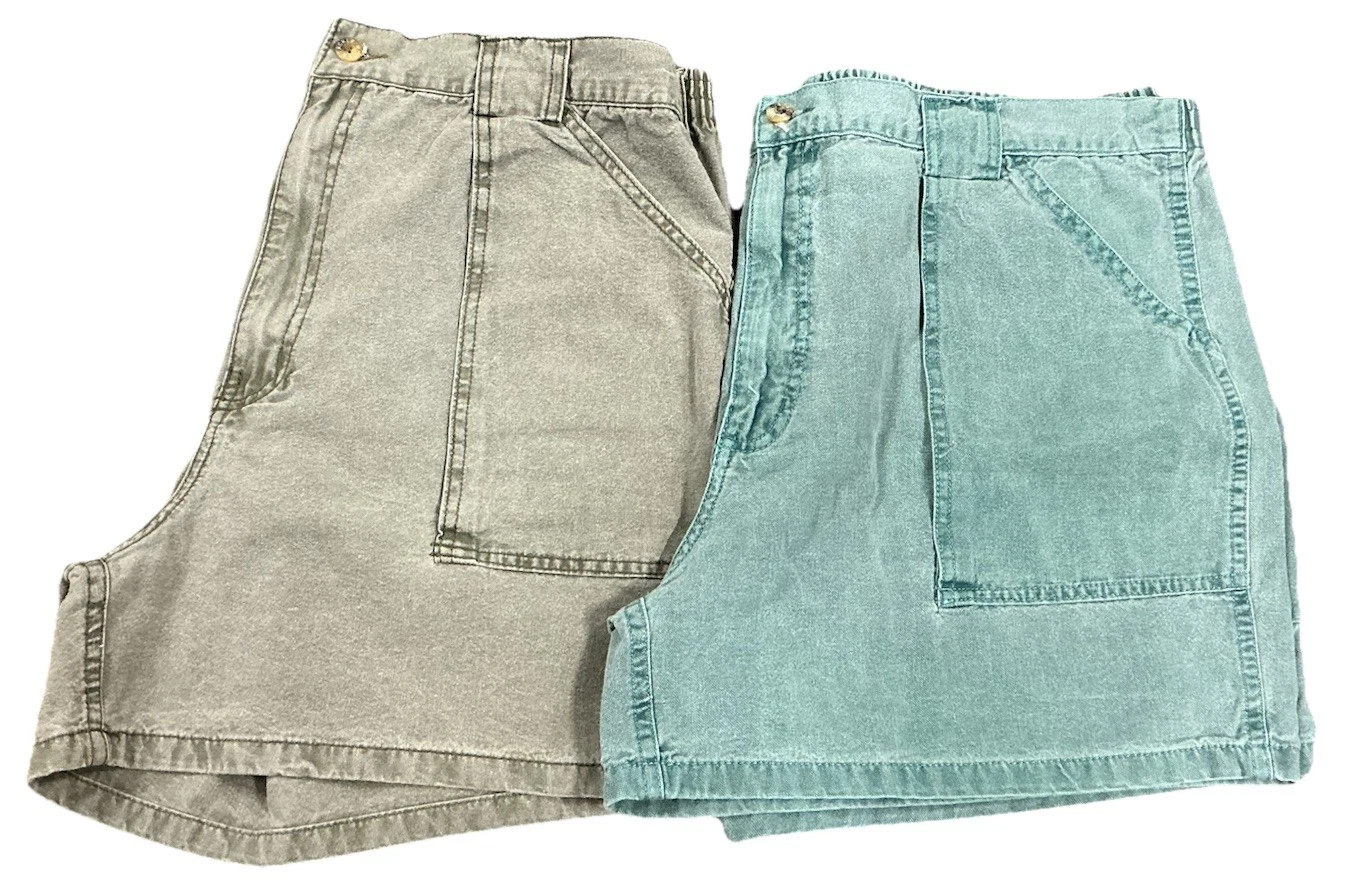 2 HOOK & TACKLE Beer Can Shorts Mens 42 Cotton Canvas Elastic Fishing