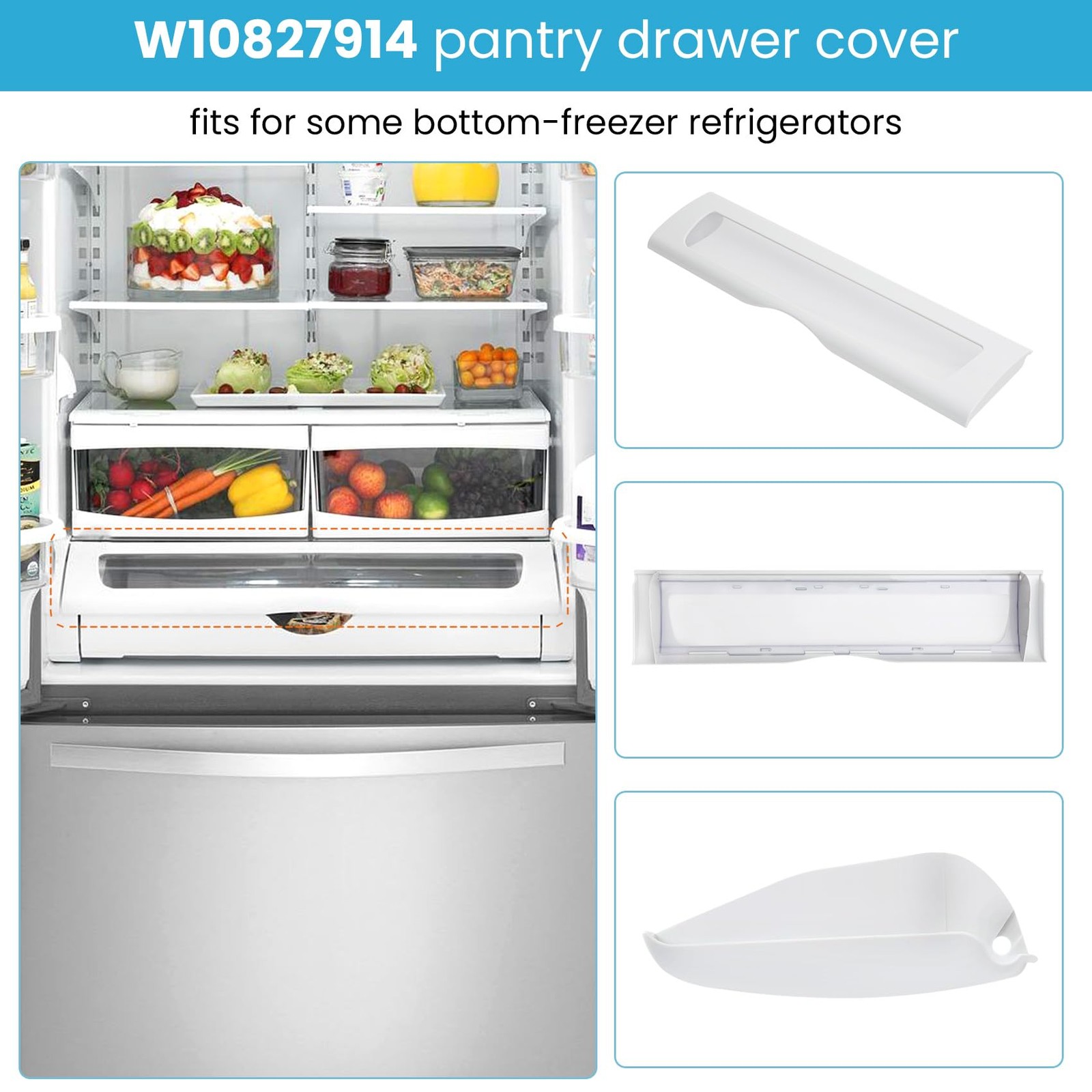 W10827914 Pantry Drawer Door Cover Compatible with kenmore whirlpool maytag R...