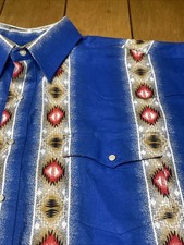 Wrangler Shirt Mens XL Blue White Aztec Western Long Sleeve Pearl Snap