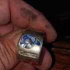 Silver Tone Wide Metal Band Ring with Red & Blue Inlay Design, No Stone — photo 8