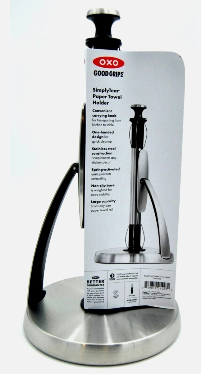 OXO Goede Grips SimplyTear staande papieren handdoekhouder, geborsteld roestvrij staal