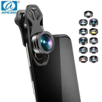 APEXEL 11in1 Phone camera Lens Kit Macro fisheye Colorgrad Star Filter for Phone