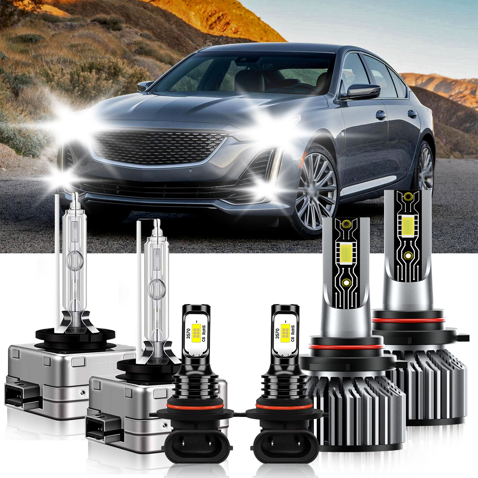 For Cadillac SRX 2004-2005 Combo 9005 D1S 9145 LED Headlight HID Bulbs Fog light