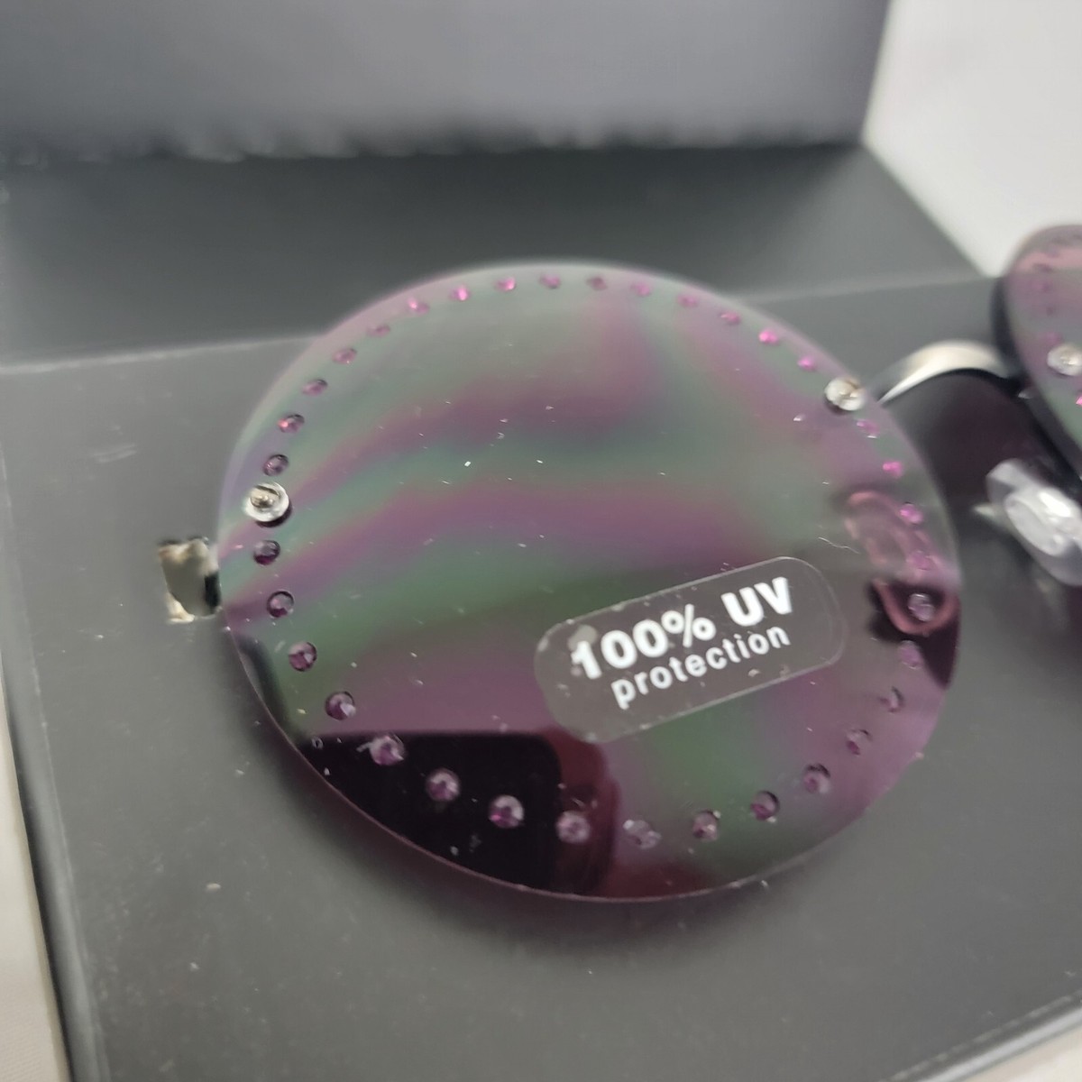 Brian Atwood Purple Round Rimless Rhinestone Sunglasses with Case Brian Atwood Embellished Sunglasses Round Purple in box New  main image 4