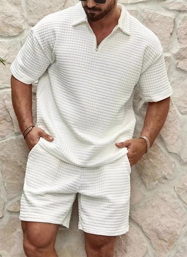 Mens Tracksuit Summer Outfit 2-Piece Set Short Sleeve Shirt and Shorts Sweatsuit - Picture 16 of 30