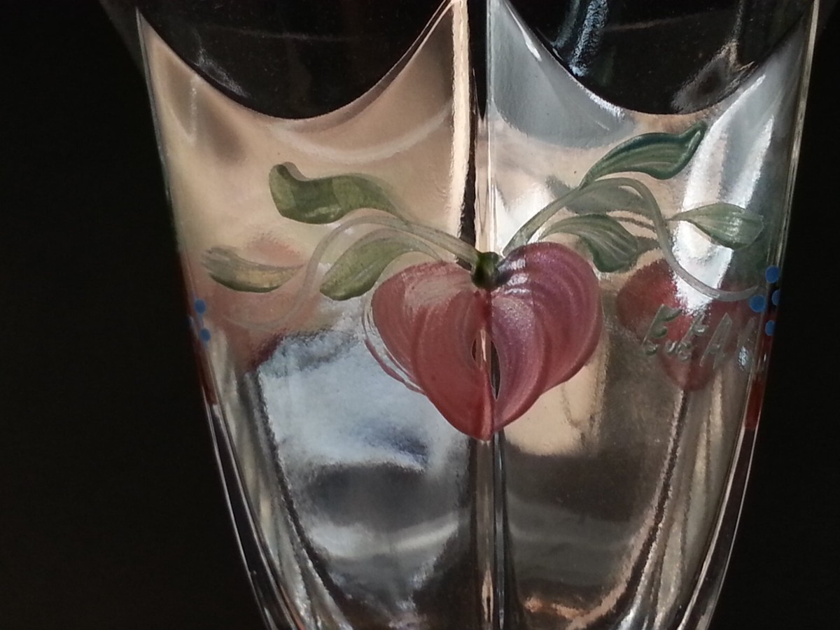 3pc Maja Orrefors Signed Sweden Wine Glass Stemware Painted Eva