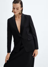 NEW MANGO Wool jacket with satin lapels Blazer BLACK SIZE XS/100 AUTHENTIC
