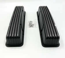 Black Aluminum Finned Tall Valve Covers SBC Small Block Chevy 350 - No Holes