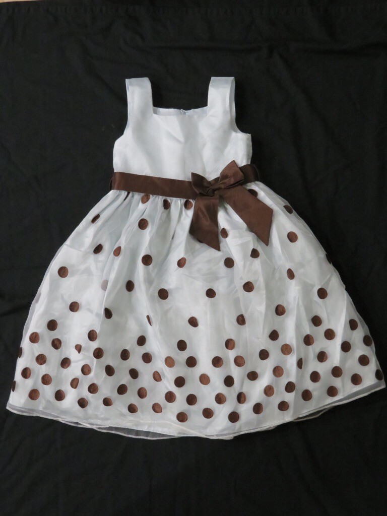 New Girls Bonnie Jean Blue Semi Formal Dress Sheer Layered Brown Polka Dot  Sz 6 | eBay