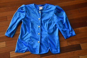 Vintage CALIFORNIA LOOKS Blue Velvet Rhinestone Button Blouse Top Sz 6P
