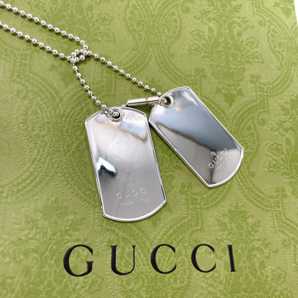 Collier GUCCI Dog Tag double plaque chaîne à billes argent 925 hommes femmes accessoires