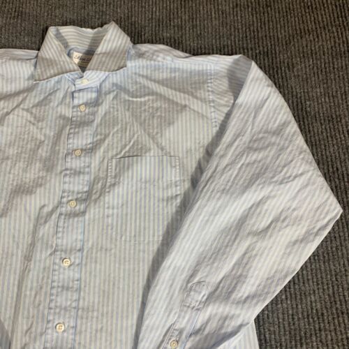 Ben Silver Shirt Mens 16.5 38 XL Blue Striped Cotton Formal Wedding Dress Fine - Picture 5 of 15