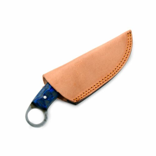 Cuchillo de acero al carbono 1075 carambito mango de madera azul con funda de cuero - Imagen 4 de 5