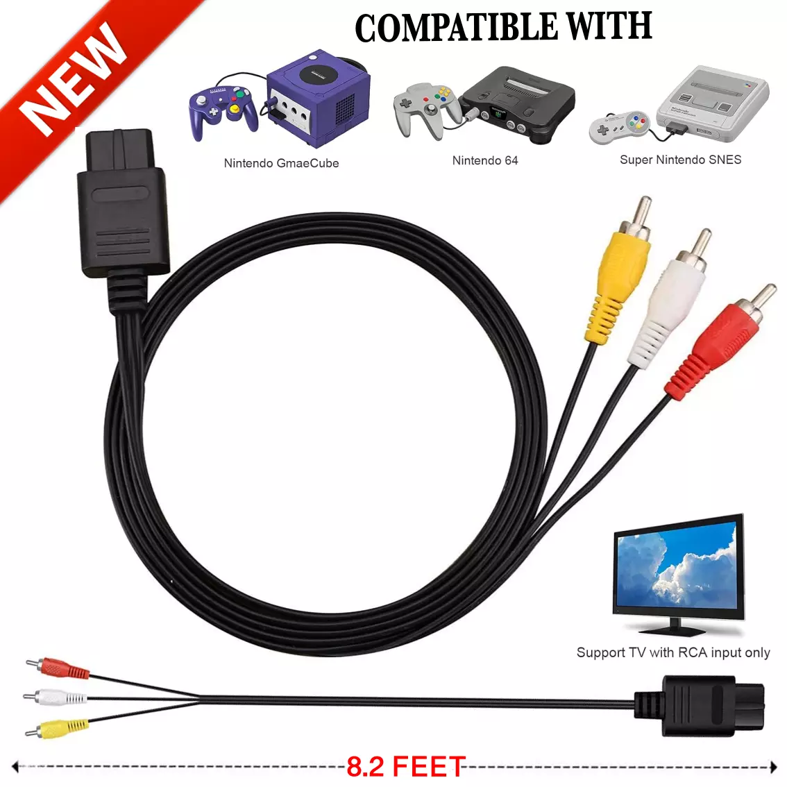 AV Cable TV Monitor Adapter Connector Cord For Super Nintendo Snes