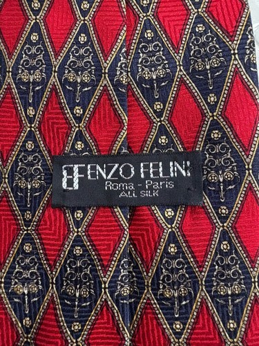 Vintage Enzo Felini Krawatte Roma Paris Seide Handarbeit geometrisch rot blau 3,75 x 58,5 Zoll - Bild 3 von 10