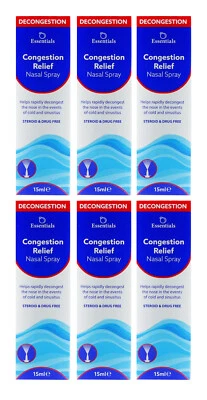 Peach Essentials Congestion Saline Blocked Nose Nasal Spray 15ml - Pack of 6