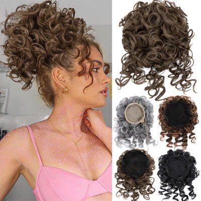 Extra Thick Curly Wavy Bun Drawstring Ponytail Hair Piece Extension Black Blonde