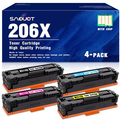 206X 4-Pack Toner with Chip for HP LaserJet Pro M255nw Pro MFP M283cdw Printer