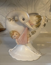 VTG Leftons  1794 Stork  Baby Ceramic Planter Nursery - 7" Tall- Japan