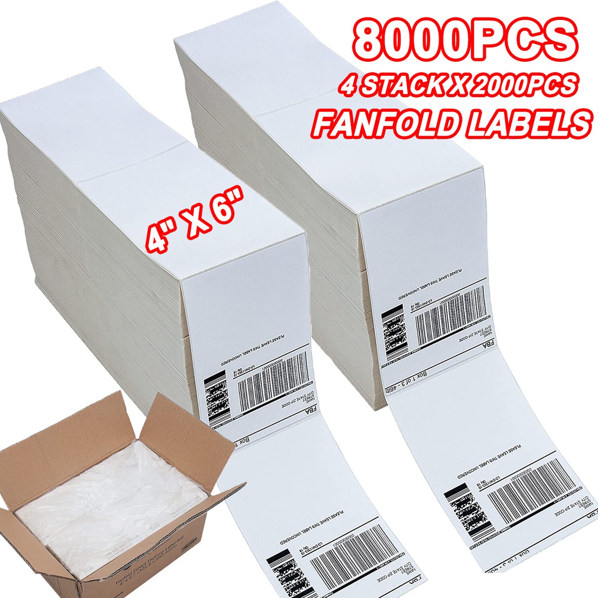 4x6 Fanfold Direct Thermal Labels For Zebra & Rollo Printers | Strong Adhesive, No Smudge Shipping Labels