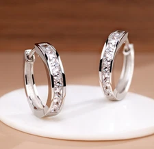 Huggie Hoop Earrings Square Cz 9mm Women Men