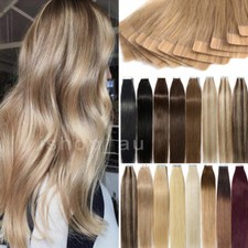 80PCS Full Head Thick Tape in Remy Human Hair Extensions Skin Weft Blonde Brown