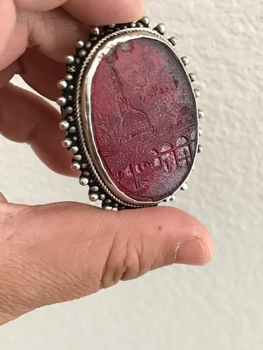 Huge Sterling Antique/vintage Middle Eastern Ring With Carve Red Glass, Size10.5 - Picture 8 of 9