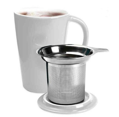 14oz Tea Brewing Mug White Ceramic With Stainless Steel Infuser NIB by Primula