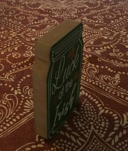 St. Patrick's Day Green Gold Mason Jar Tabletop Sign 5" Tall Wood Standing NEW - Picture 3 of 3