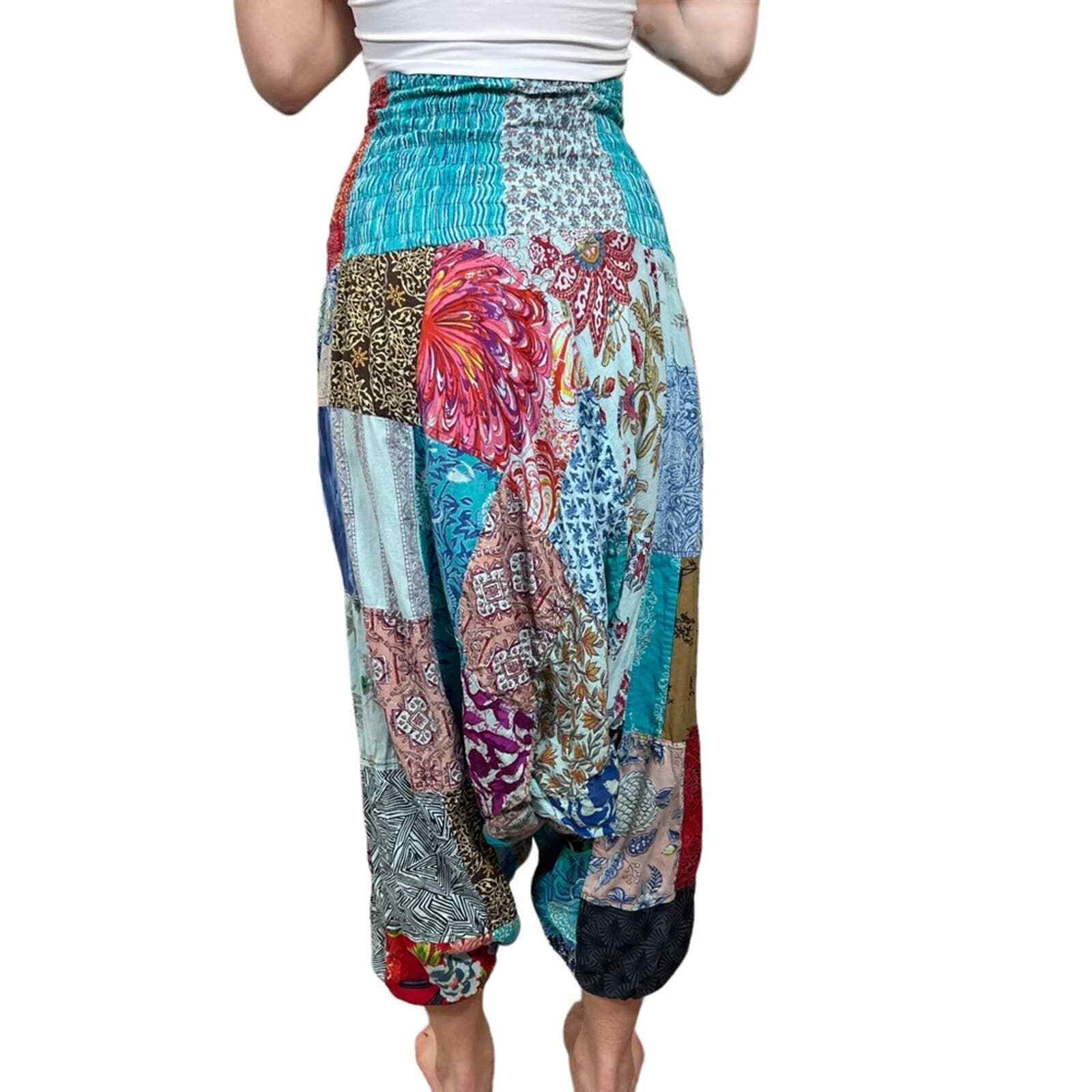 Boho Patchwork Drop Crotch Harem Pants Women's Sm… - image 2
