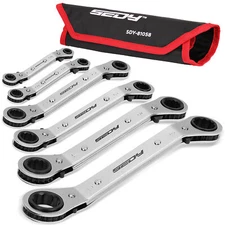 Metric Ratchet Box Wrench Set 6PC Ratcheting Reversible Double Offset Spanner