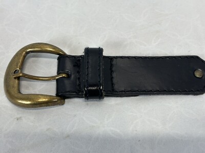 Vtg Liz Claiborne Black Leather Brass Elephant Belt Eclectic  display picture 1