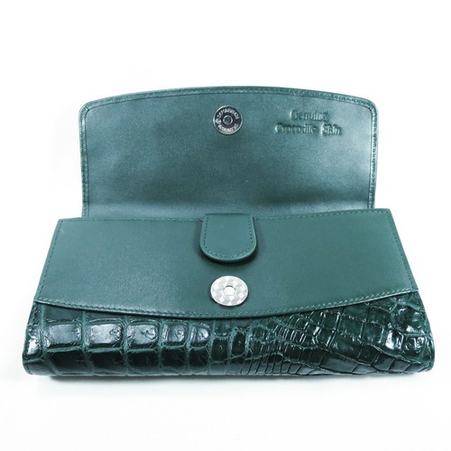 New Sacramento Green Real Croc Leather BackBone Skin Women Trifold Clutch Wallet - Picture 10 of 12