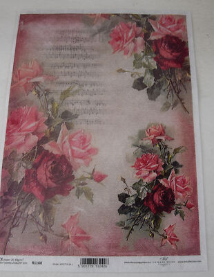 Reispapier, Strohseide,Decoupage,Serviertentechnik,Rosen, Noten,A4, R1168