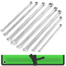 8PC Aviation Extra Long Double Ring Spanner Set 8mm - 24mm With Canvas Pouch