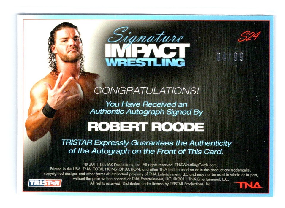 2011 TriStar Signature Impact #6 Jeff Hardy Wrestling Trading Card - NM Condition