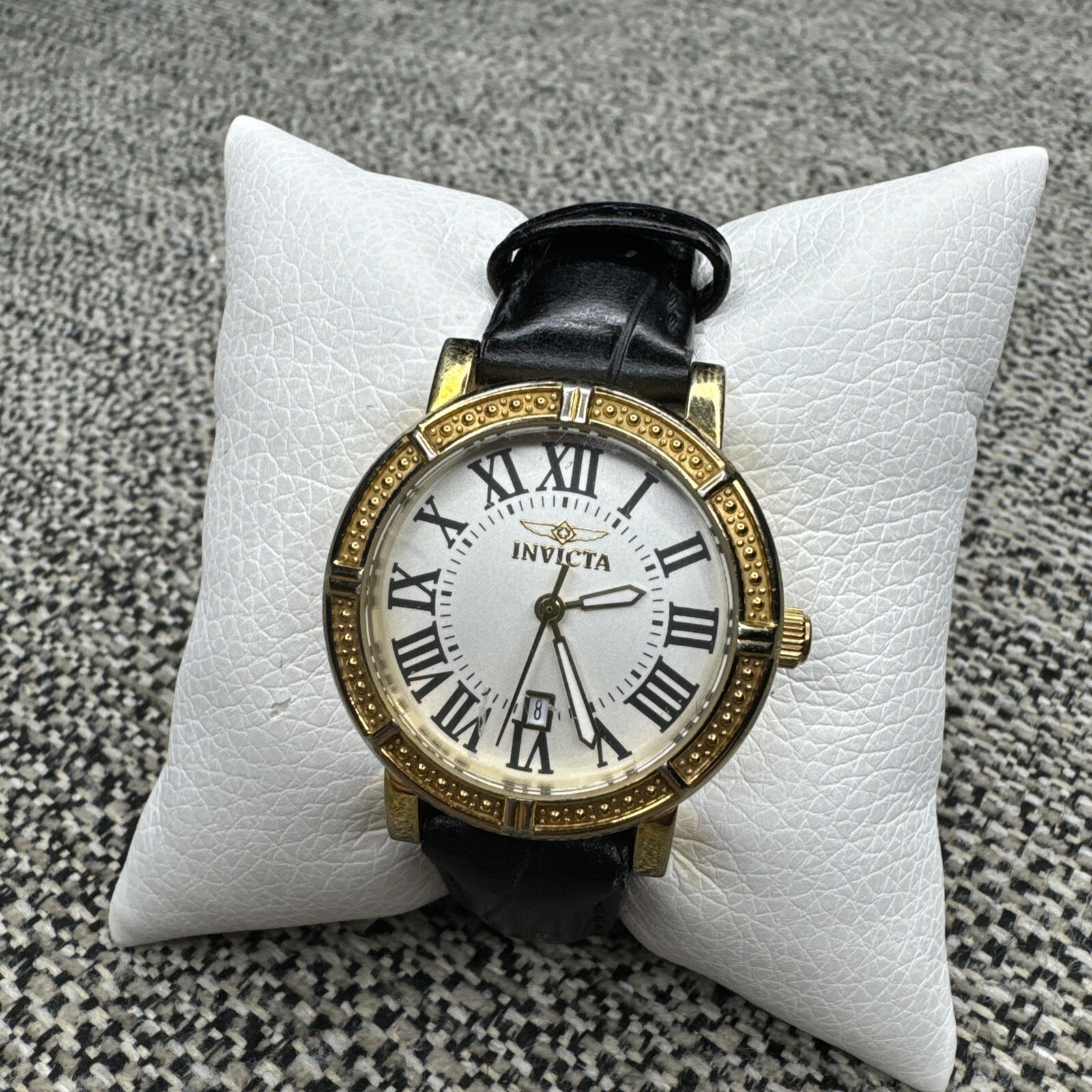 Invicta Wildflower Womens Gold Swiss Quartz Black Leather Watch 13968 New Battery