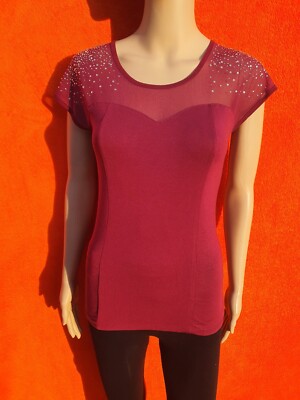 Damen bpc selection Top T - Shirt Gr. XS mit Glitzer Steinen Applikationen (1302