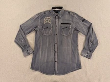 Roar Shirt Mens Large Gray Western Rock Retro Signature Unconditional SR Stretch