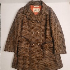 Vintage Harrods London 100% Wool Coat Womens Large Tweed Double Breasted Ireland