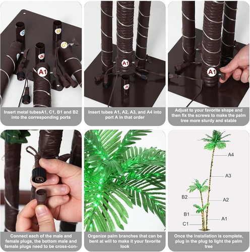 Lighted Palm Tree 8'/6.5',4', 2' for Outside Patio,Light Up LED Green+brown - Picture 6 of 9